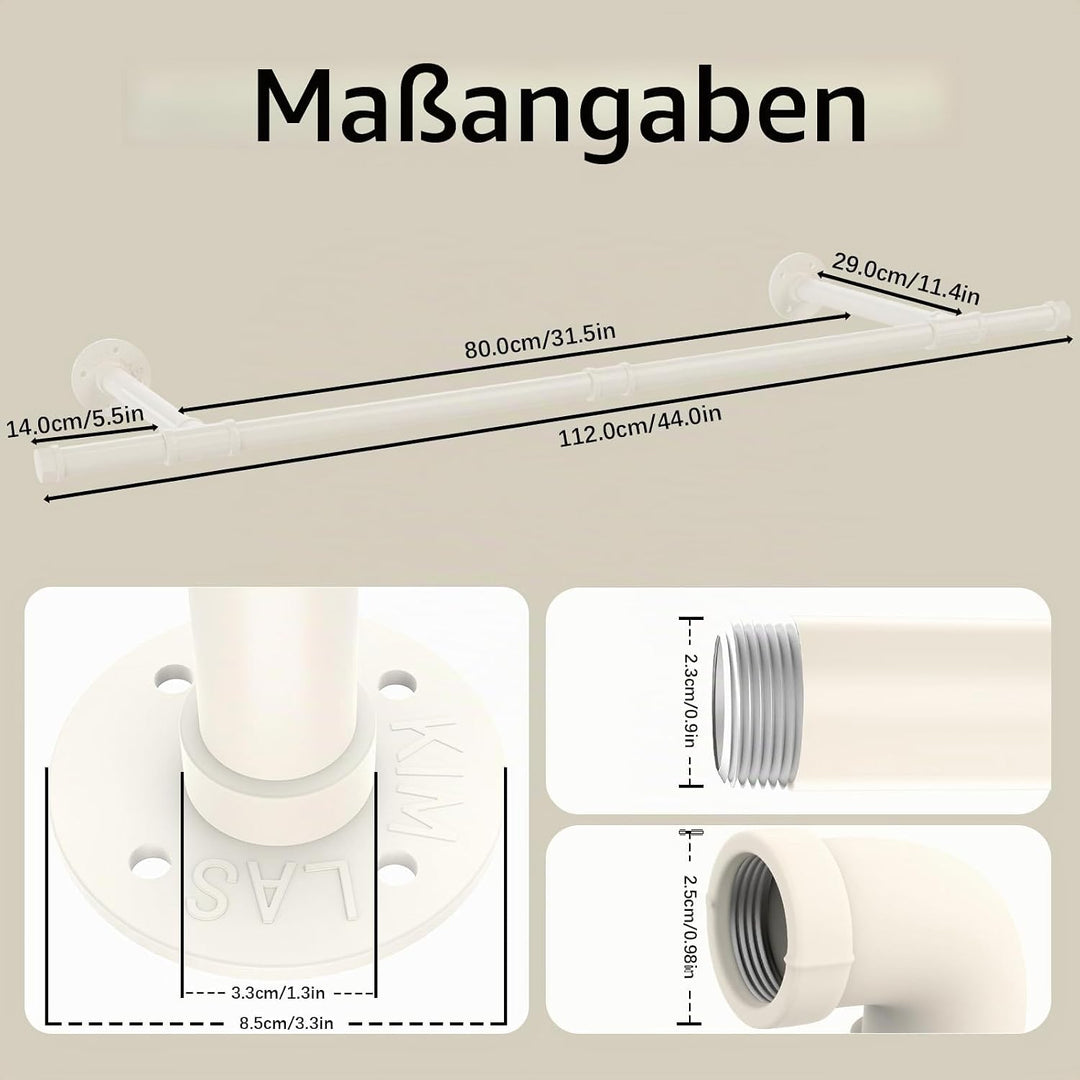 Yawinhe Kleiderstange zur Wandmontage, Abnehmbare Kleiderständer im Industrie-Design,112 cm Rohr-Kle