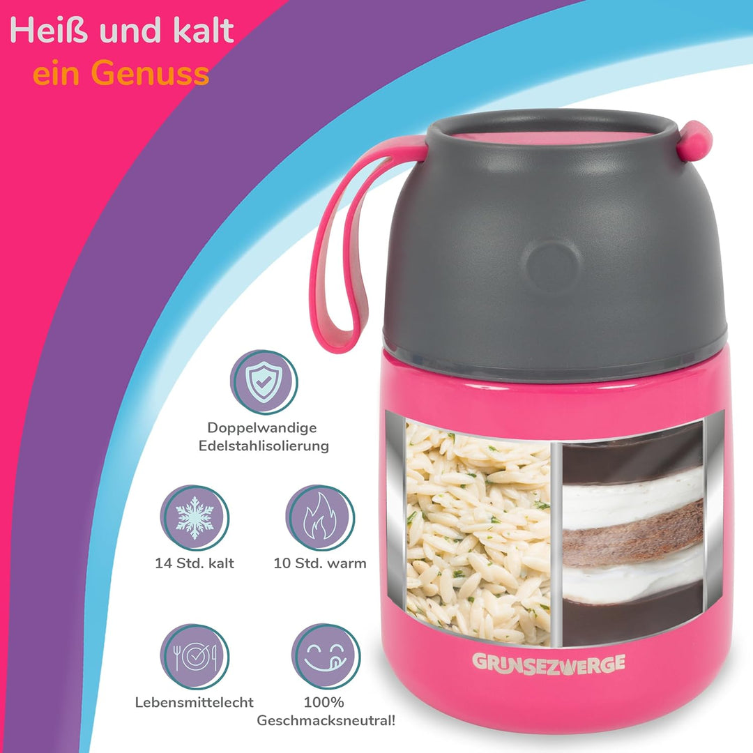 Kinder Thermobecher 500ml für Speisen und Getränke | Edelstahl Thermobehälter für Essen | Warmhalteb