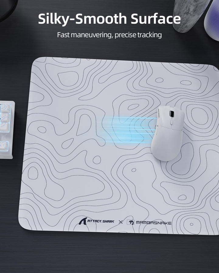 MAMBASNAKE x ATTACK SHARK CM05 Contour Glass Hard Gaming Mousepad,Nano-Micro-Etched Texture,Smooth G