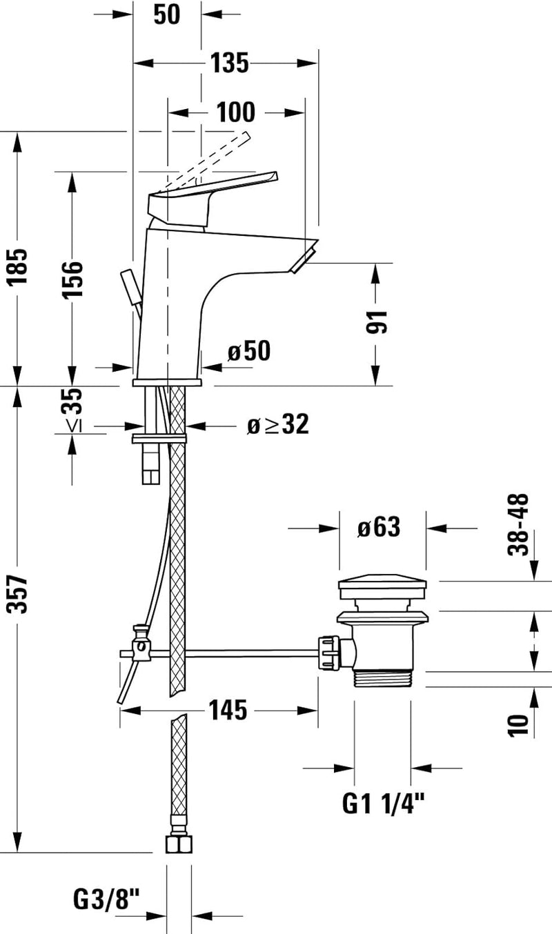 Duravit No.1 Waschtischarmatur, Grösse S (Auslauf Höhe 91 mm), Wasserhahn Bad mit Zugstangen-Ablaufg