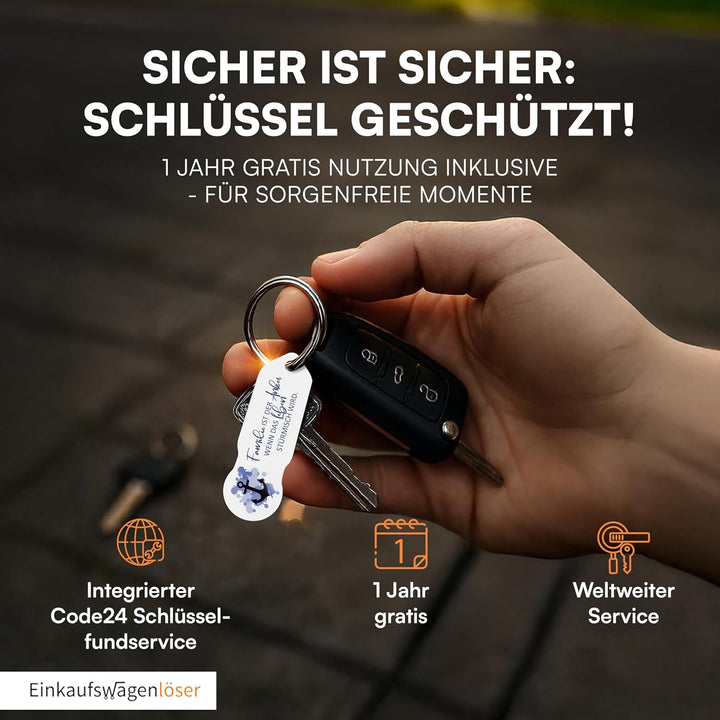 Einkaufswagenlöser Code24 Familie ist der Anker/Schlüsselanhänger Einkaufschip mit Schlüsselfundserv
