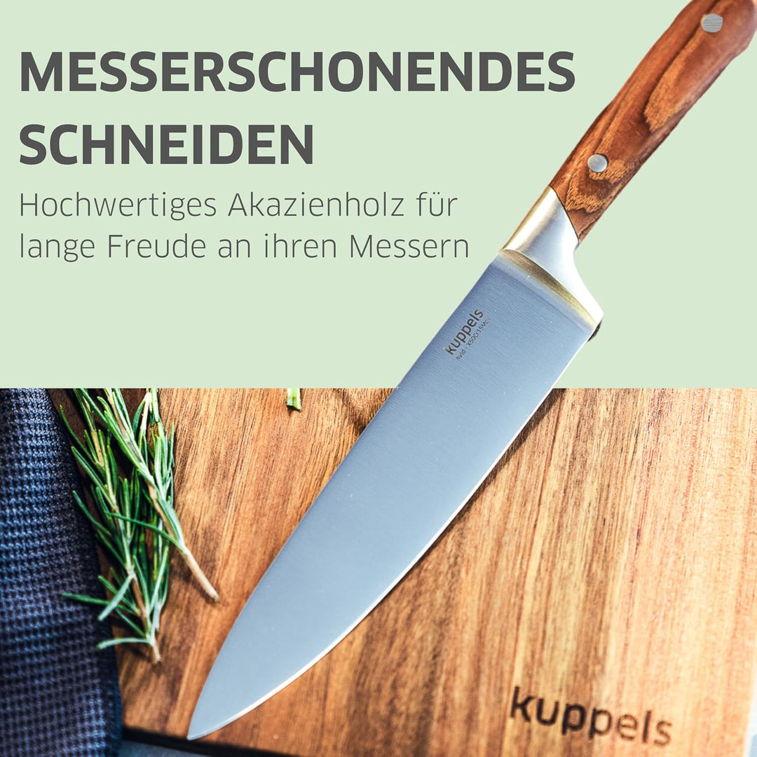 Kuppels Schneidebrett NICE | aus Akazienholz | 35 x 18 x 1,5 cm | mit Griff | Holzbrett klingenschon