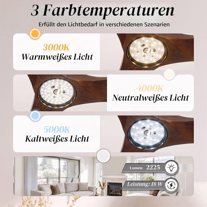 106cm Holz Deckenventilator mit Licht, rustikaler Bauernhaus-Deckenventilator mit Fernbedienung, rev