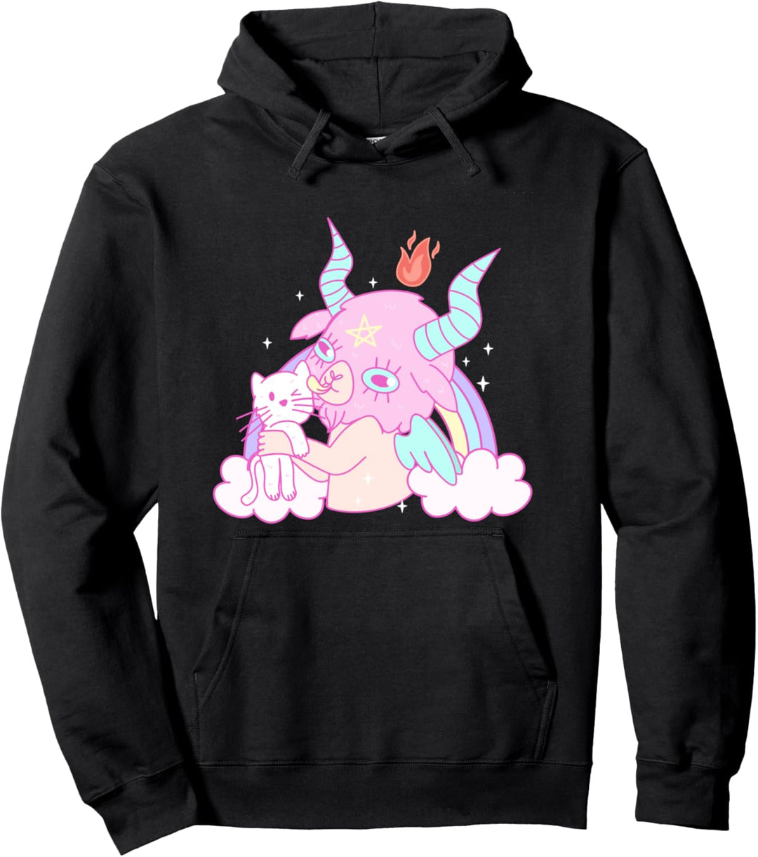 Süsse Kawaii Pastell Goth Baphomet Teufel Satan Katze Regenbogen Kunst Pullover Hoodie