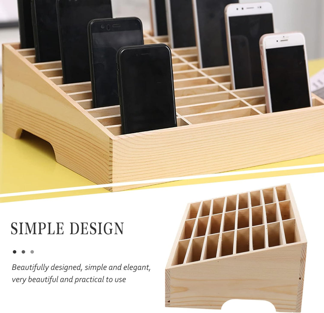STOBOK 24-Gitter-Desktop-Aufbewahrungsbox Aus Holz Handyhalter Handy-Management-Speicher-Organizer F