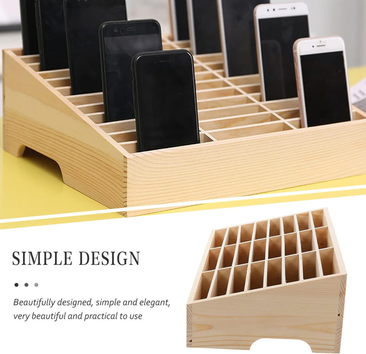 STOBOK 24-Gitter-Desktop-Aufbewahrungsbox Aus Holz Handyhalter Handy-Management-Speicher-Organizer F