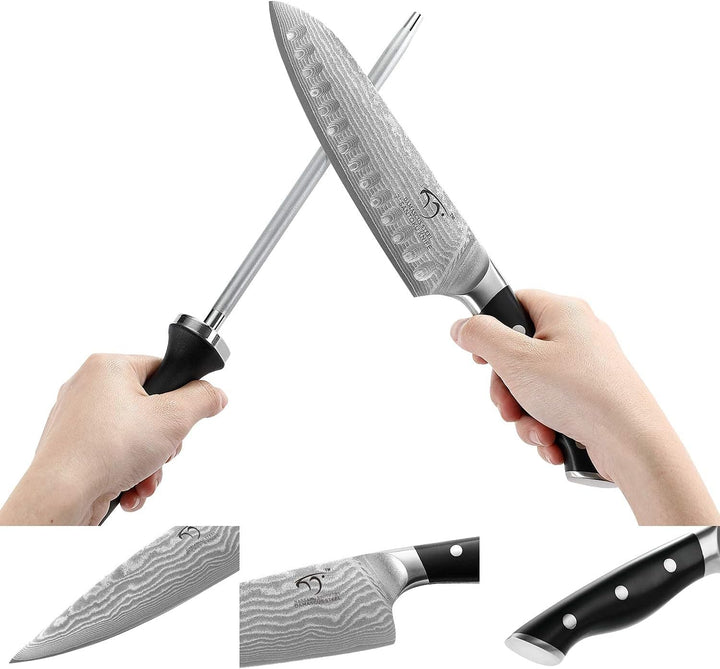 NANFANG BROTHERS Damastmesser Set mit Buchenholzmesserblock, Messerblock mit Messer Scharfem Profi K
