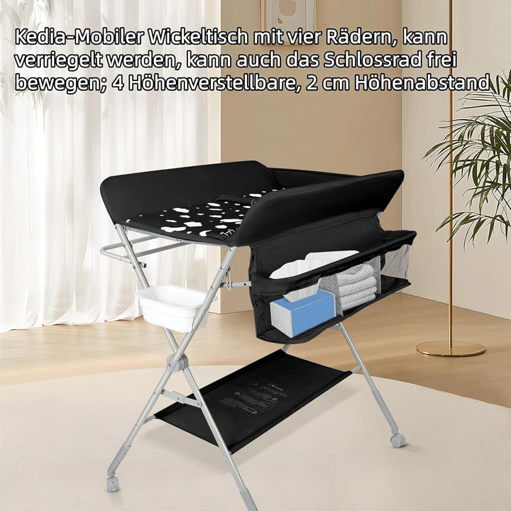 Baby Wickelkommode - Klappbar Wickelkombi - Tragbar Babypflegetisch, Mobiler Wickeltisch mit Sicherh