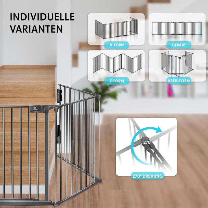 KESSER® Kaminschutzgitter mit Tür 305 cm Metall Ofenschutzgitter Laufgitter Laufstall Absperrgitter