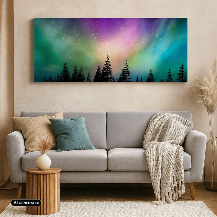 Wandbilder Dekoration Wohnzimmer Aurora Polar Nacht Panorama Bilder auf Leinwand 120x50cm Leinwandbi