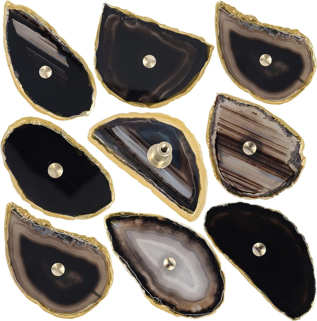 KYEYGWO 4 Stück Schwarz Achat Scheiben Möbelknöpfe mit Schraube, Unregelmässig Messing Schubladenknö