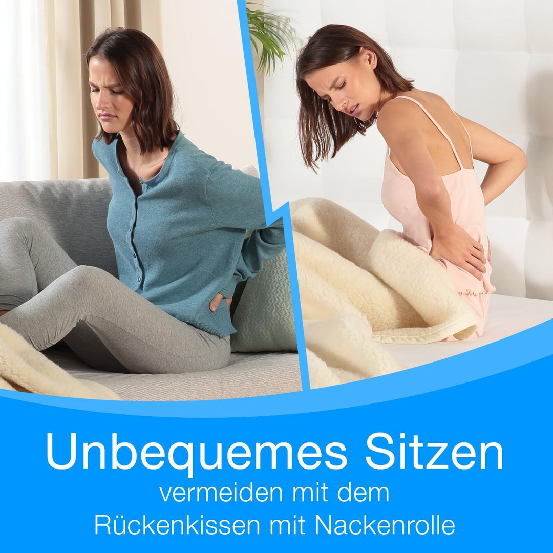 Rückenkissen Bett/Sofa mit Abnehmbarer Nackenrolle und Seitentasche, Rückenstützkissen mit Nackenkis