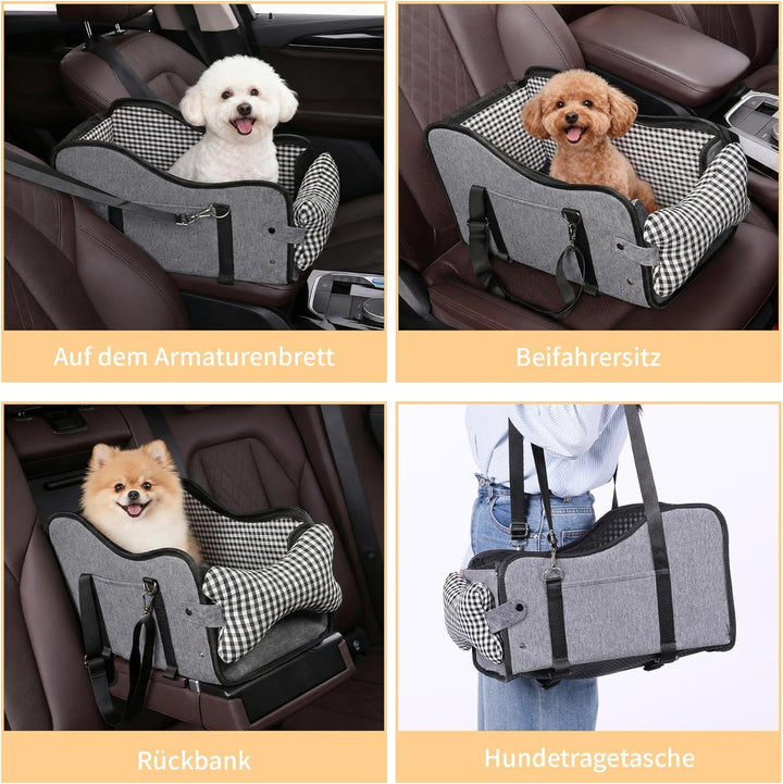 Hunde Autositz für Kleine Hunde & Katzen - Sicher auf Rücksitz, Beifahrersitz & Mittelkonsole mit Do