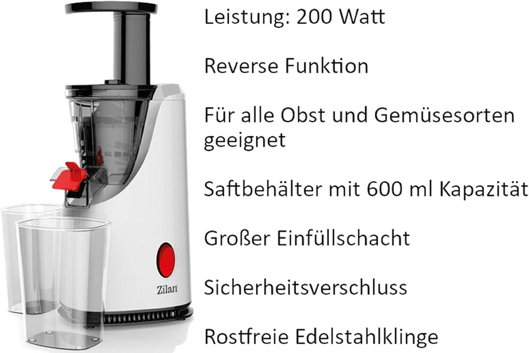 Zilan Elektrische Zitruspresse | 200 Watt | Auto-Start-Stop | 5 Stufen | 600ml Saftbehälter | Edelst