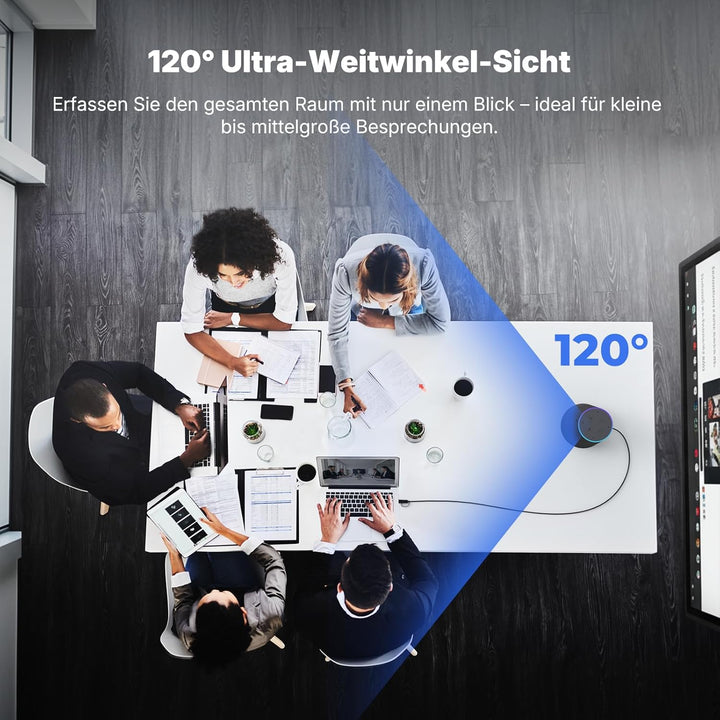 NEARITY 120 Max 4K FHD Videokonferenz Webcam mit Mikrofon und Lautsprecher, 8MP CMOS/120° Ultraweitw