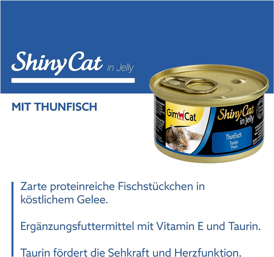 GimCat ShinyCat in Jelly Thunfisch - Nassfutter mit Fisch und Taurin für Katzen - 24 Dosen (24 x 70