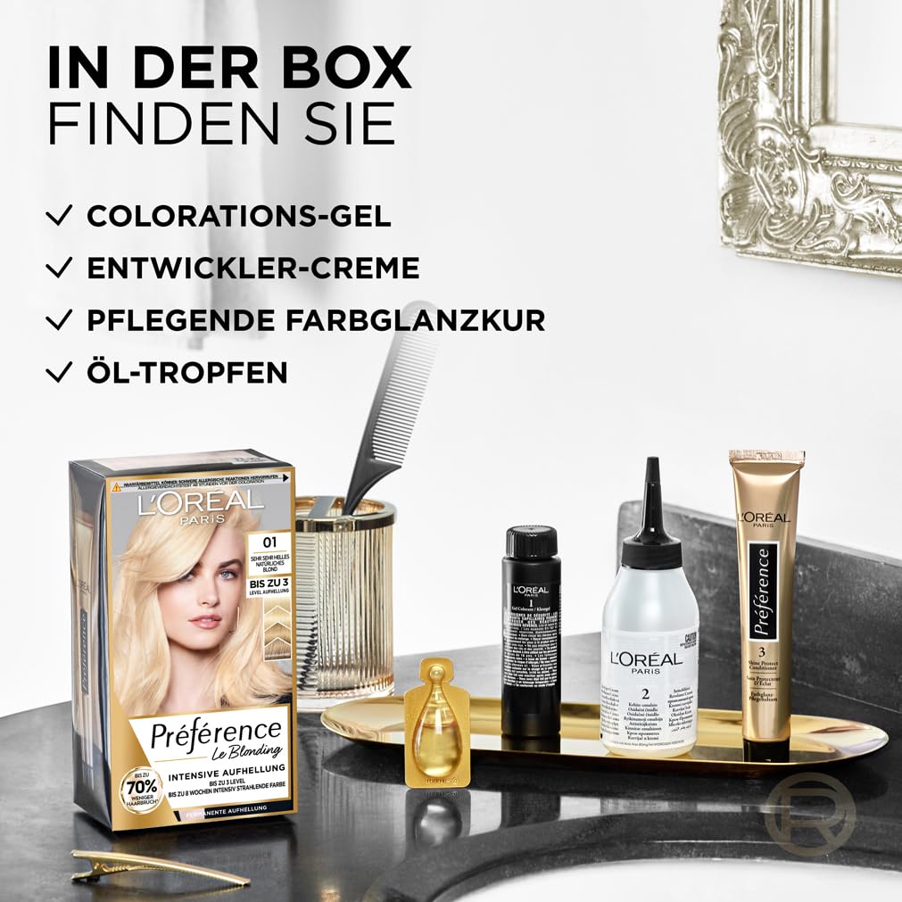 L'Oréal Paris Permanente Haarfarbe zum Blondieren der Haare, Haarfärbeset mit Coloration und Farbgla