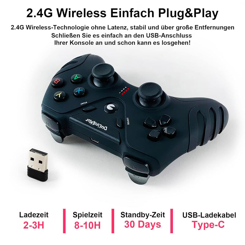 DuLingKer PC Controller Wireless, PS3 Controller PC Gamepad mit Dual Vibration, 2,4G Wireless Gaming