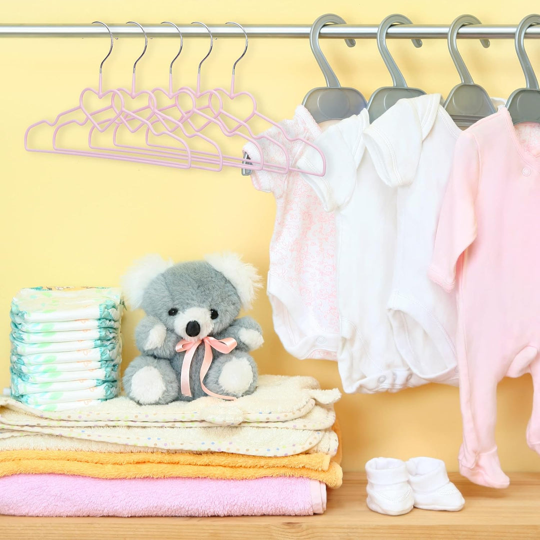 Relaxdays 20 x Kinderkleiderbügel Herz, Drahtbügel, Babybügel, dekorativ & platzsparend, Kinderbügel