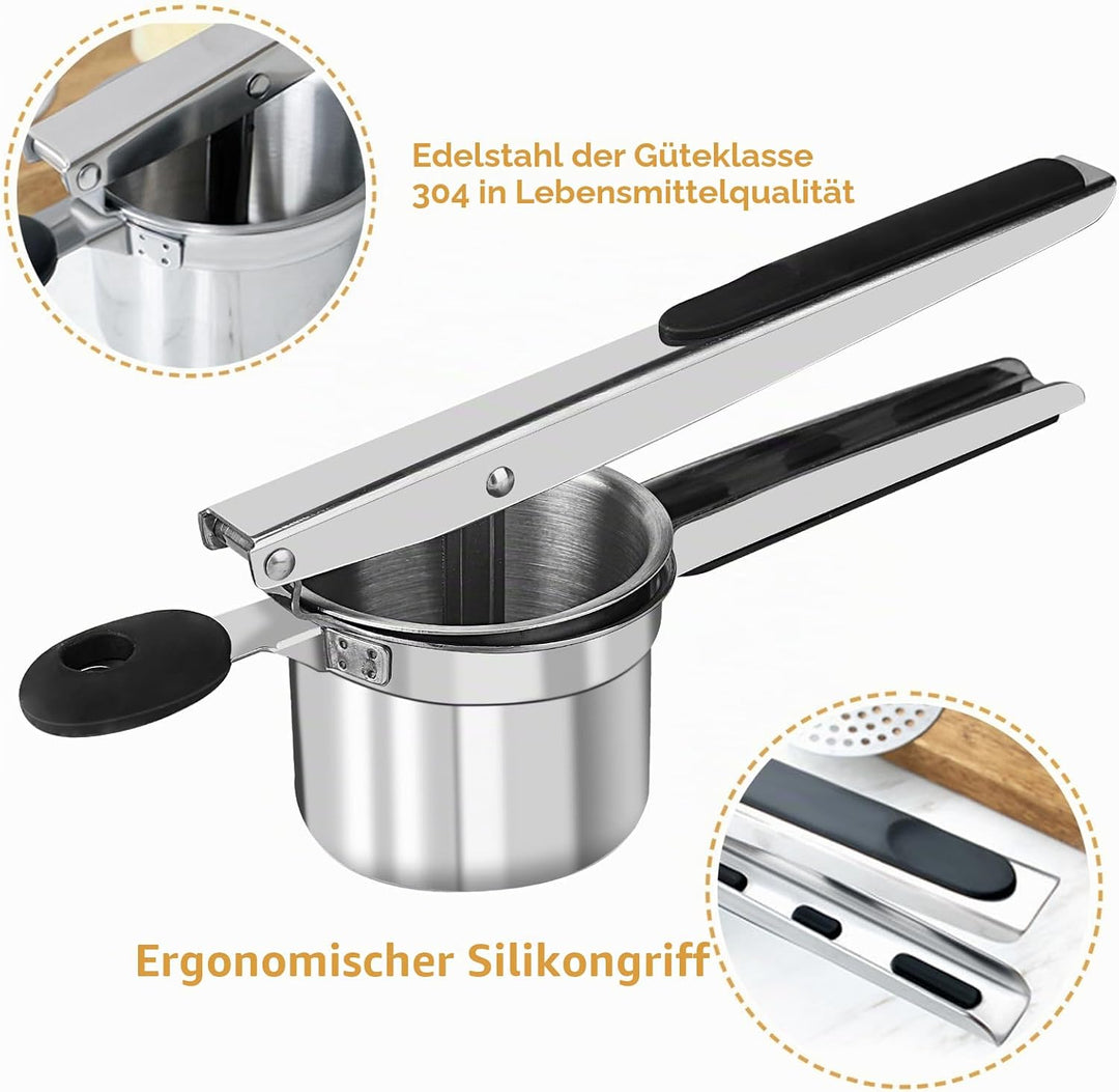 Kartoffelpresse, Kartoffelpresse Edelstahl Kommt mit 3 Scheiben und Rutschfesten Silikongriffen, Gee