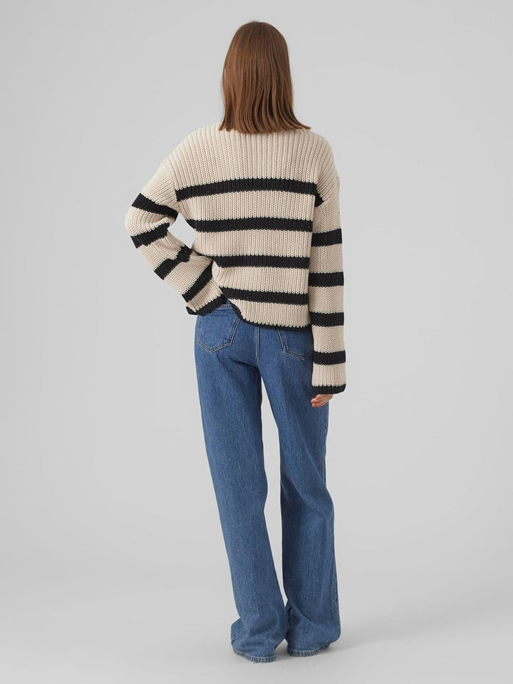 VERO MODA Female Strickpullover VMHILDA Strickpullover XL Birch/Stripes:black, XL Birch/Stripes:blac
