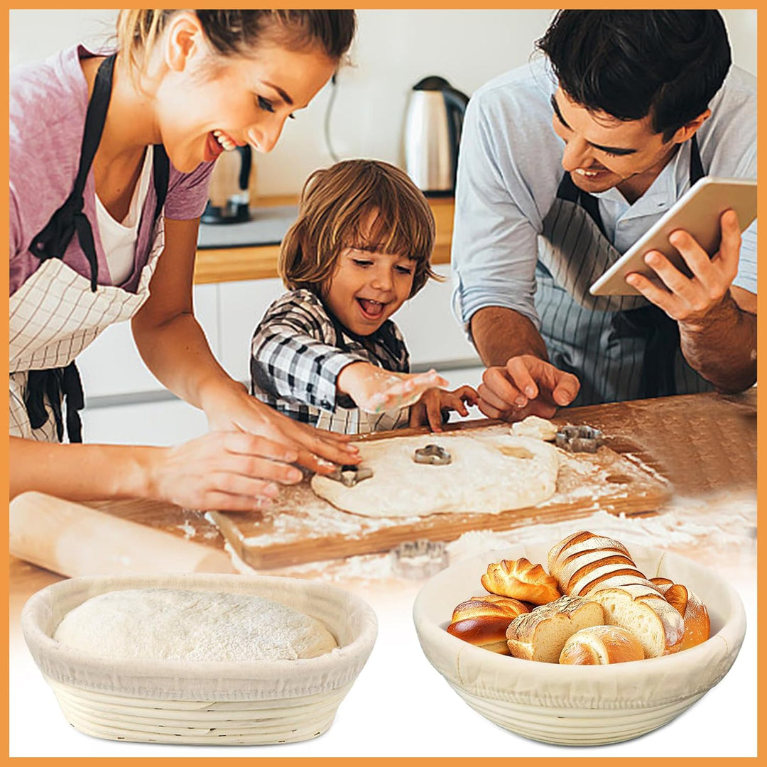 2 Stück Gärkörbchen für brot, Gärkorb Brot Set, 100% natürlichem Rattan, Brot 23cm Rund &amp; 24,5cm Ova