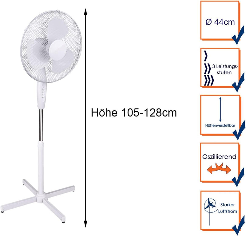 Reality Leuchten R024-01 Ventilator Standventilator, 3-Geschwindigkeiten, Schwenkautomatik, Höhe: 11