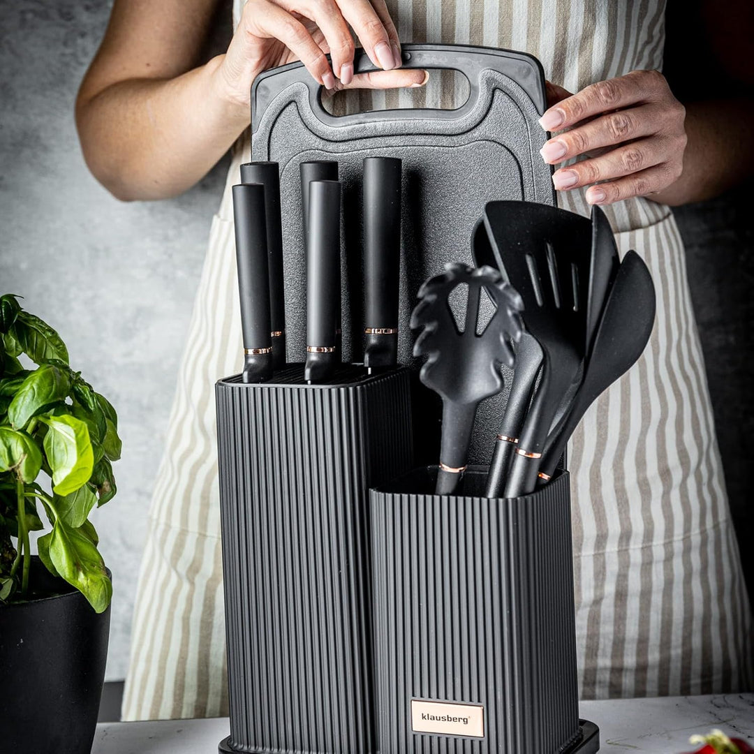 12-teilig Küchenmesser-Set Kochmesser Set Messerset im Block mit Küchenutensilien und Schneidebrett