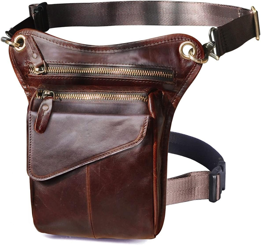 Le'aokuu Herren Echtes Leder Rucksäcke Beinbeutel Beintasche Hüfttasche Hip Bum Weist Pack Outdoor M
