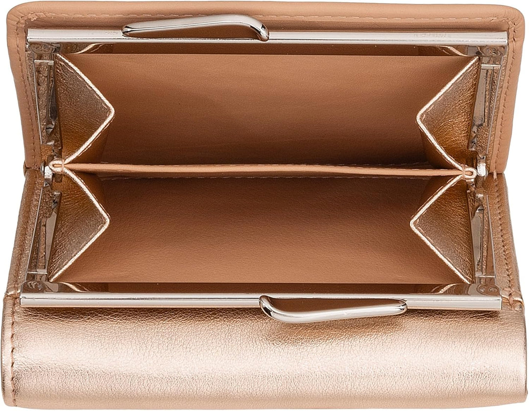 DUDU Kleine Damen-Brieftasche aus Leder mit RFID-Schutz, Münzfach und Klickverschluss, kompakt, 8 Ka