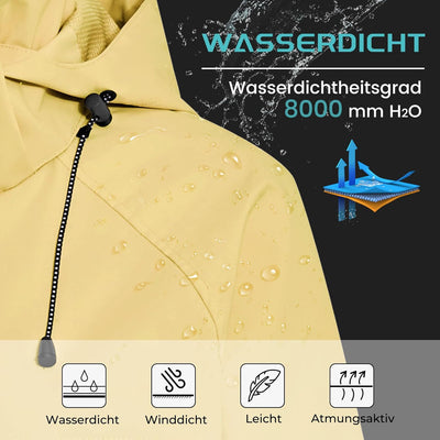 Damen Wasserdicht Regenjacke Leichte Wasserdicht Outdoorjacke Atmungsaktiv & Winddicht, Verstellbare