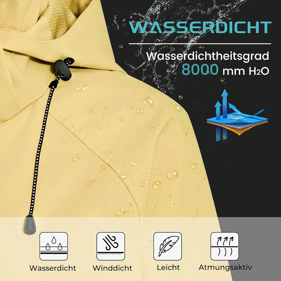 PONCEAU Damen Wasserdicht Regenjacke Leichte Wasserdicht Outdoorjacke Atmungsaktiv &amp; Winddicht, Vers