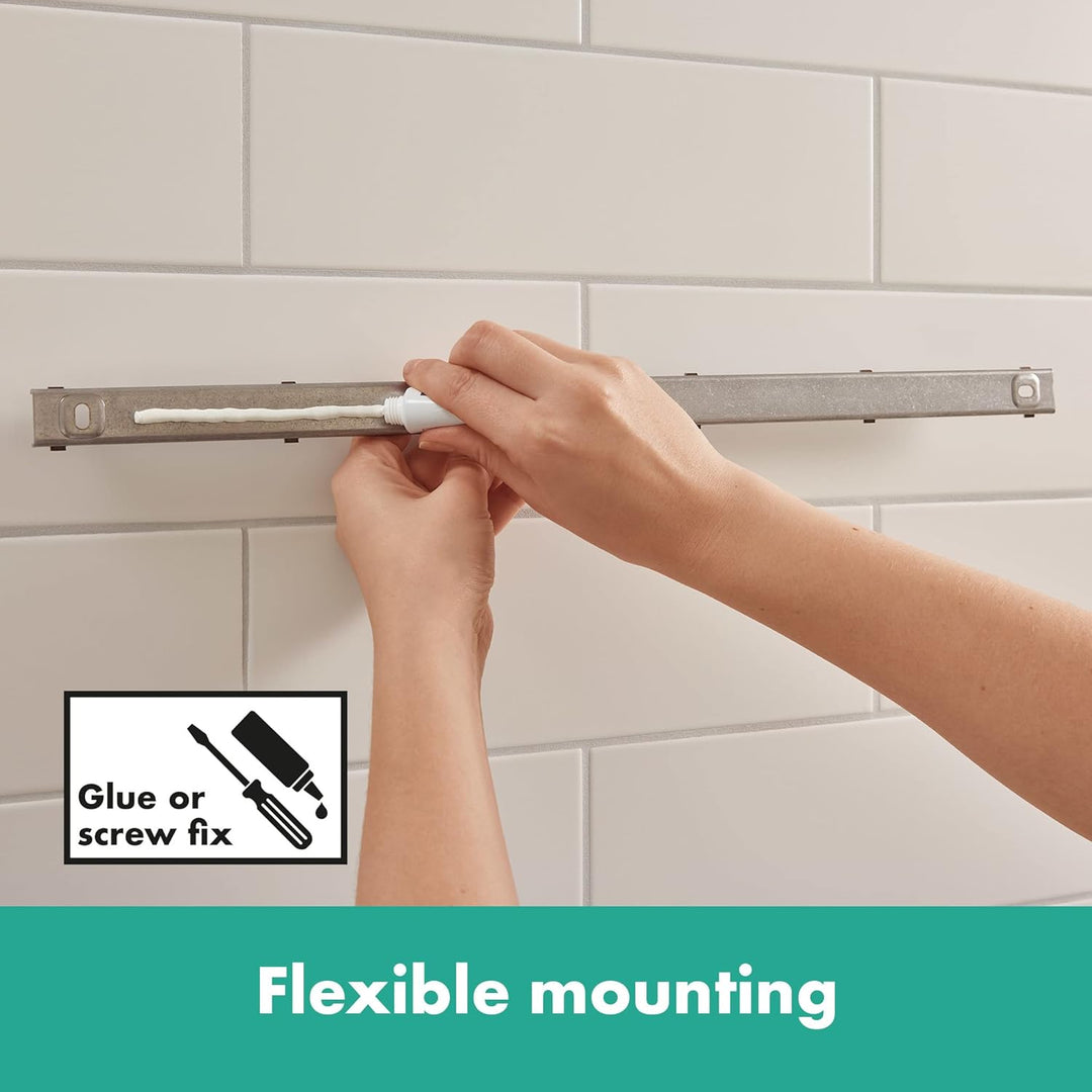 hansgrohe WallStrois - Badezimmerset, Zubehör Set für das Bad ohne bohren, 4-teilig, Wandstange, Abl