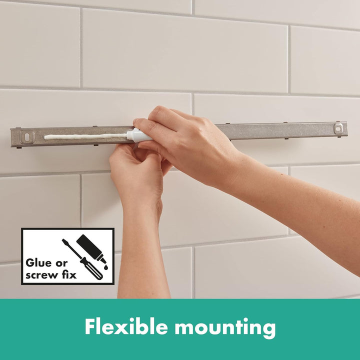 hansgrohe WallStrois - Badezimmerset, Zubehör Set für das Bad ohne bohren, 4-teilig, Wandstange, Abl