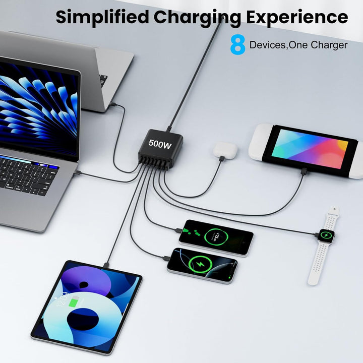 USB C Ladegerät Mehrfach: 500W 8-Port Schnellladegerät mit USB-C und USB-A, USB c Netzteil für iPhon