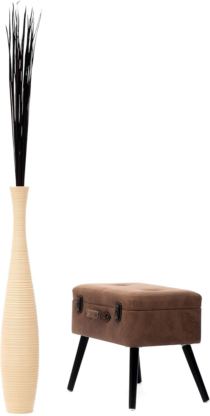 Leewadee Grosse Bodenvase für Dekozweige hohe Standvase Design Holzvase, Holz, 90 cm, Creme 90 cm Cr