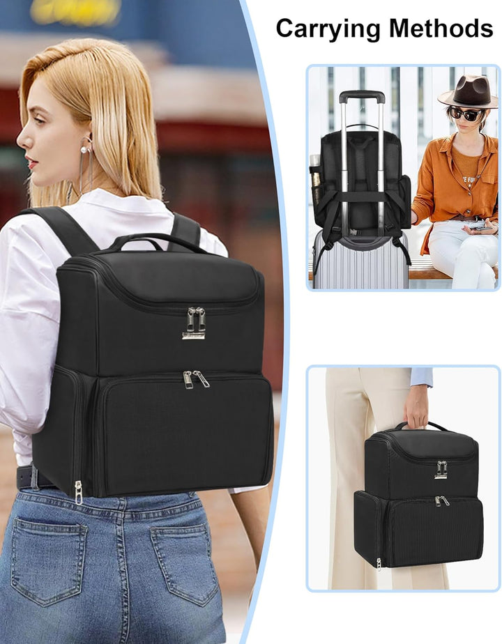 Relavel Makeup-Rucksack, grosse Make-up-Tasche mit 3 klaren Sets, Doppelwandige professionelle Kosme