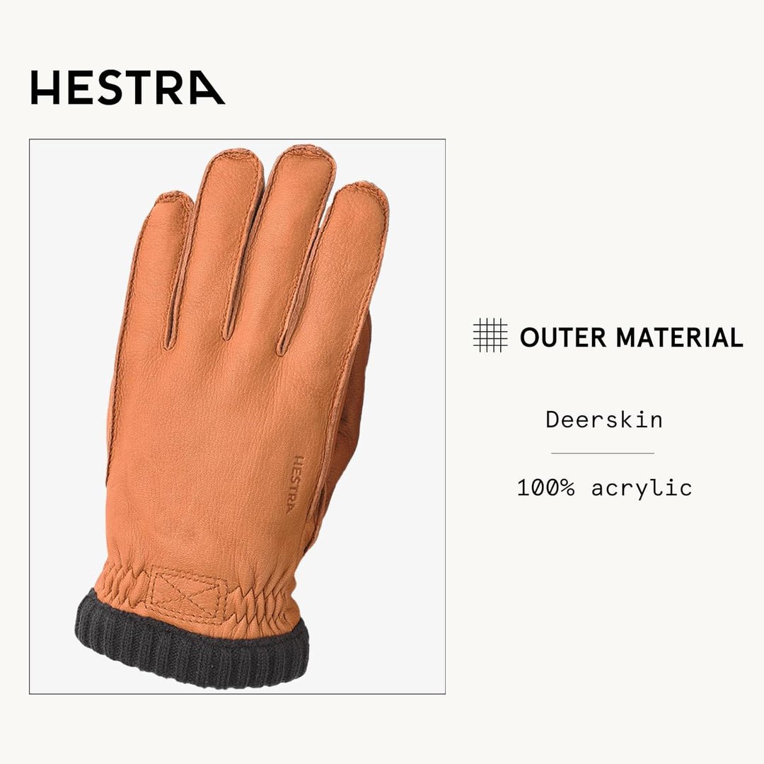 Hestra Deerskin Primaloft Rib Glove, Insulated Leather Glove for Work & Everyday Use Braun 7, Braun
