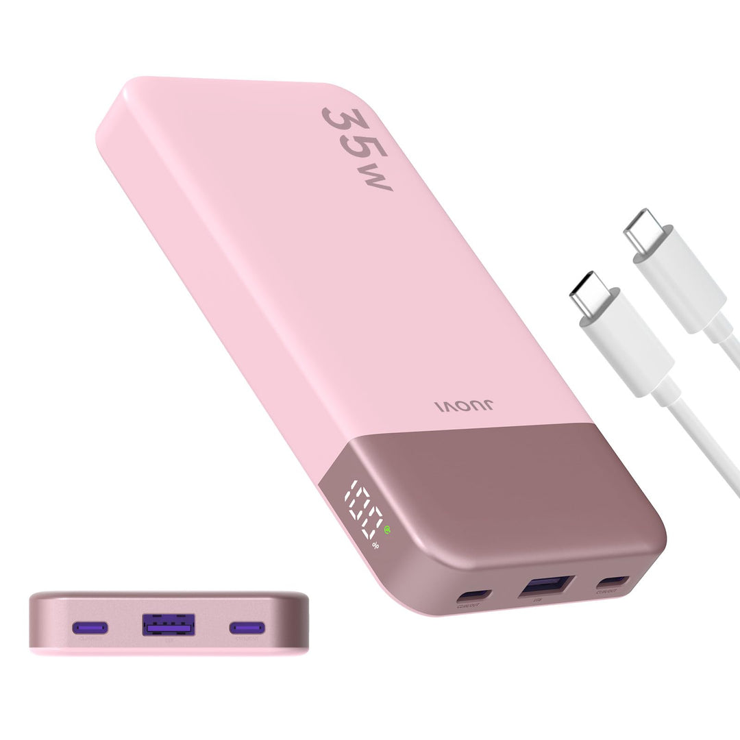 JUOVI Power Bank 10000mAh, 35W Powerbank Schnellaufladung mit 3 Ausgängen und 2 Eingängen, PD3.0 QC