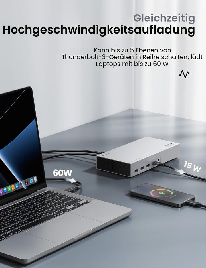 Yottamaster Thunderbolt 3 Docking Station Dual Monitor mit Dual 4TB NVMe/SATA Gehäuse, 11 in 1 USB C