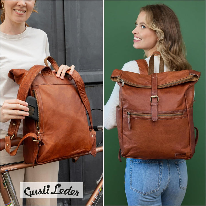 Gusti Leder Rucksack für Damen & Herren - Milo - Rolltop Rucksack Leder Damen & Herren, Lederrucksac