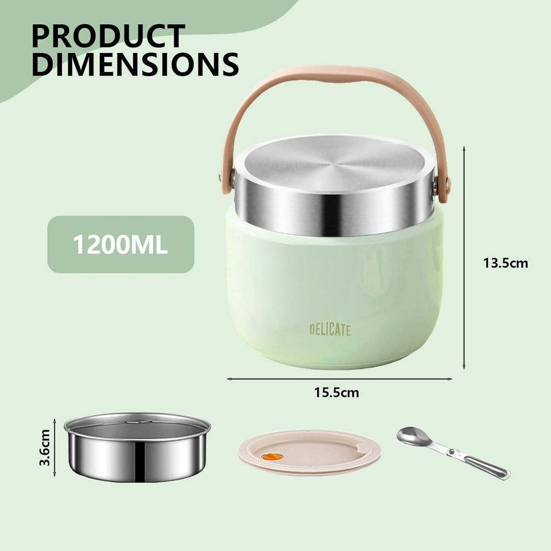 1200ml Thermobehälter für warme Lebensmittel, Thermo-Essenspender aus Edelstahl mit Griff, Thermos f