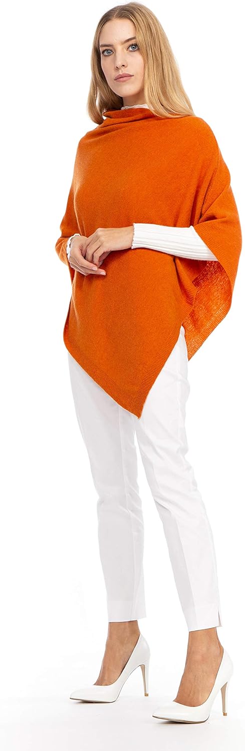 Marine Cashmere - Poncho aus Kaschmir-Mischgewebe für Damen, zart und weich, aus Kaschmir Orange, Or