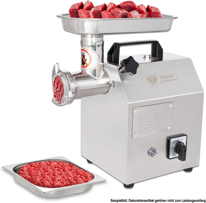 Beeketal 'FW80B' Profi Gastro Edelstahl Fleischwolf mit 80 kg/Std. Durchsatz, starkem 370 Watt Motor