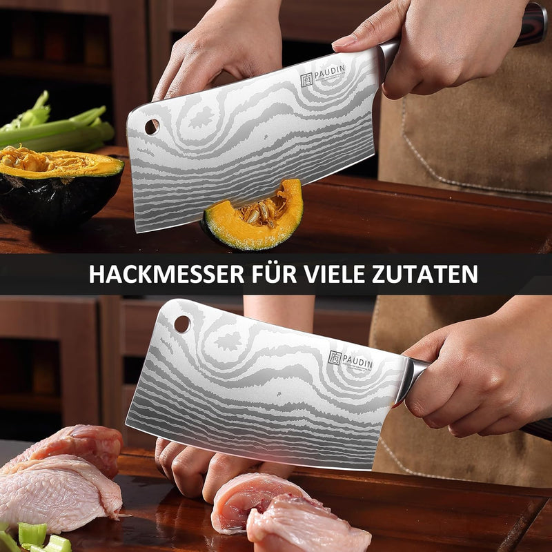 PAUDIN Hackmesser, Klingenlänge 17cm nariki Messer Hackmesser Kochmesser aus hochwertigem Edelstahl,