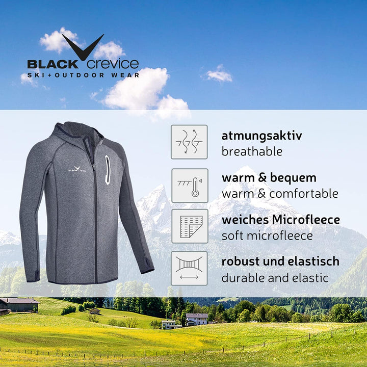 Black Crevice Herren Microfleece Jacke Second Layer Midlayer Kapuze BCR297879 steel blue/forest gree