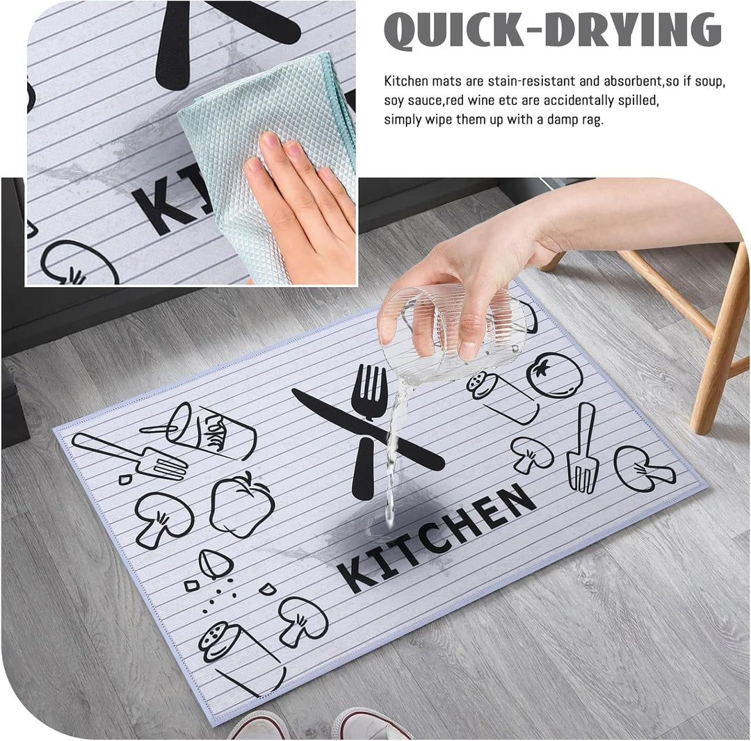 2 Stück Küchenvorleger und -matten rutschfest Maschinenwaschbar Abwischbare Matte für Küche, Eingang