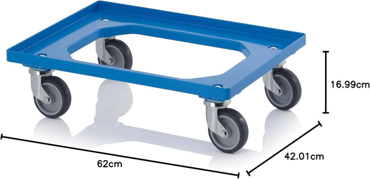 Transportroller blau mit Gummrädern für 60x40 Eurobehälter