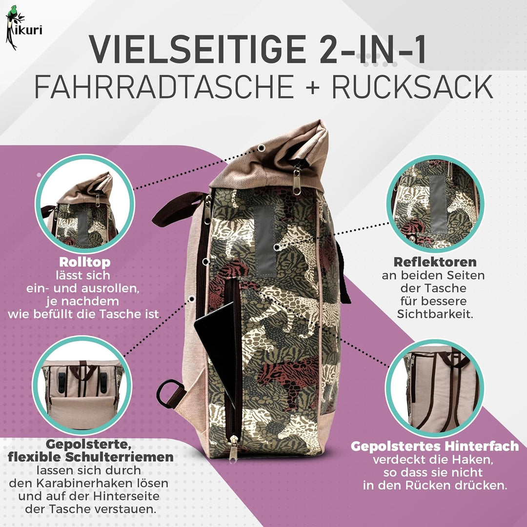Ikuri Fahrradtasche/Rucksack Kombi Fahrradrucksack aus Plane für Gepäckträger Packtasche Wasserdicht