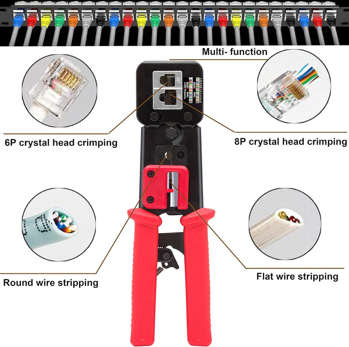 MAYLINEE Crimpzange RJ45 CAT5 CAT6 Netzwerkkabel Werkzeug Set Reparaturwerkzeuge Crimpsteck, Crimpen
